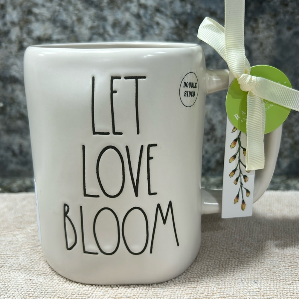 NWT Rae Dunn LET LOVE BLOOM 16 oz Double Sided Mug Floral Boots